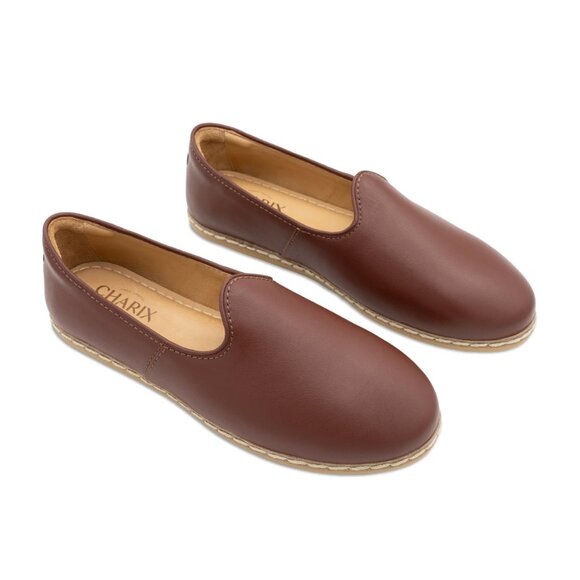 CharixWomen’s Cognac Slip-On Leather Shoes
